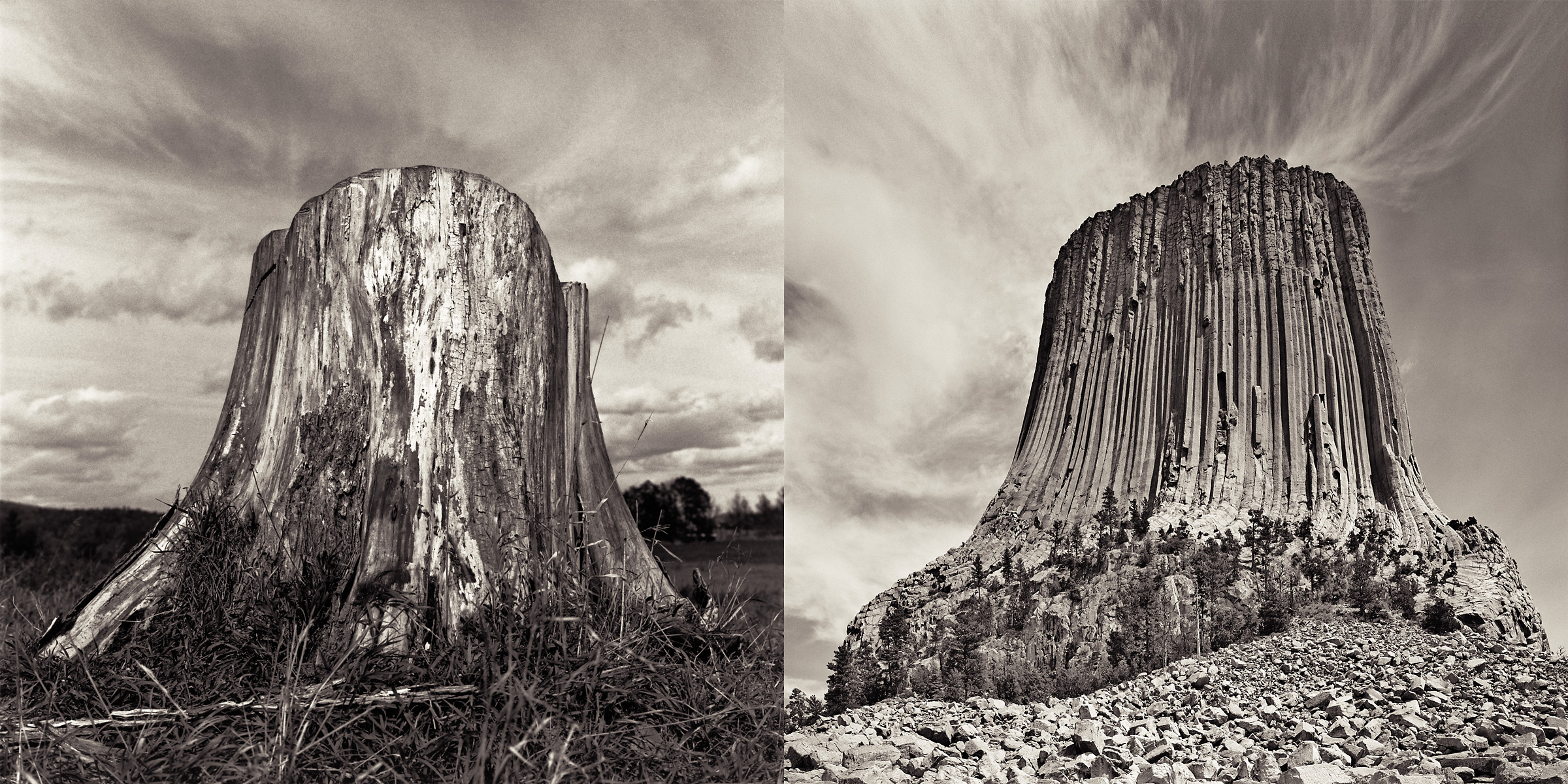Stephen Austin Welch commercial director & advertising and fine art landscape photographer stump vs. devils tower B&W black and white sepia selenium duo-toned photography: moody and dramatic fine art photographs